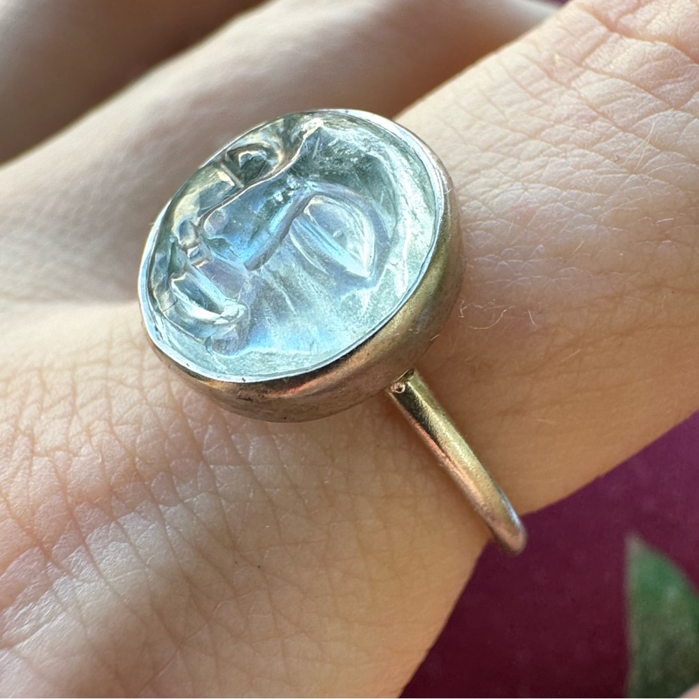 Rate solid sterling genuine aquamarine moon face ring